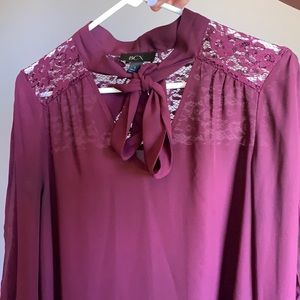 Maroon Blouse with Lace and Cut-Out Sleeves